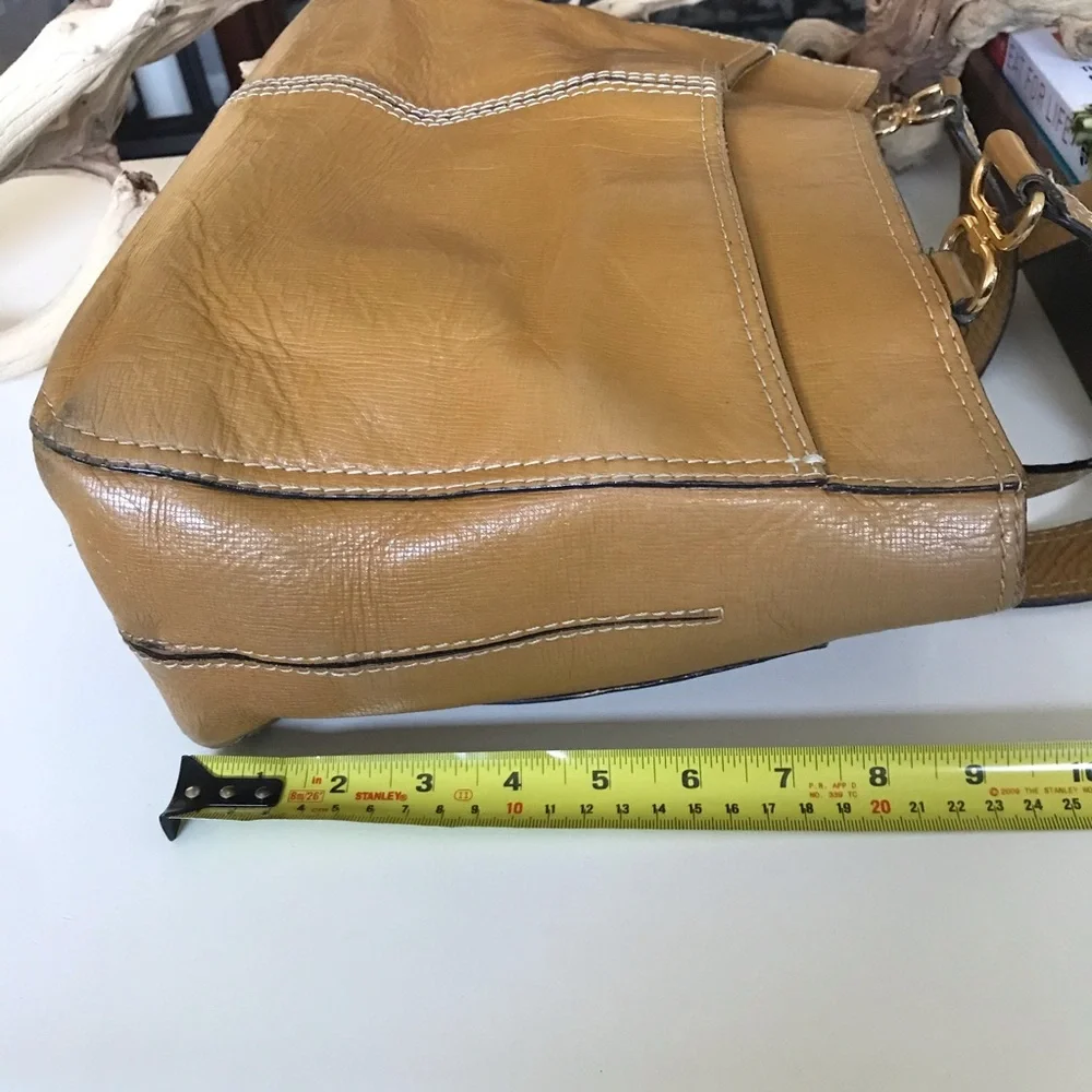 Vintage Leather Satchel Bag Camel Brown Adrienne Vittadini Classic Top Handle